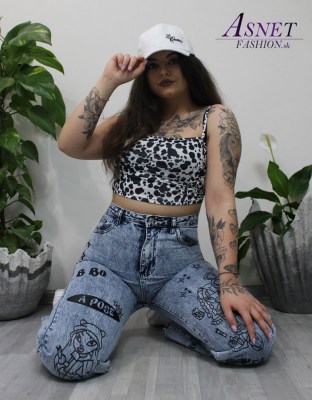 Dámsky bielo-čierny crop top na ramienka 1104