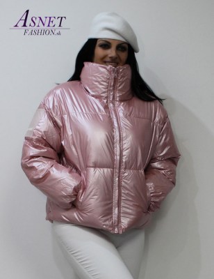 Dámska oversize perleťová ružová puffer bunda 1365