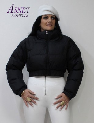 Dámska čierna puffer crop bunda 1366