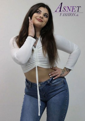 Dámsky biely crop top so šnúrovačkou 532