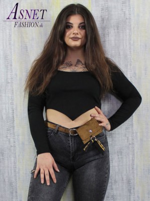 Dámsky čierny crop top s predĺženou prednou časťou 551