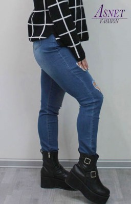 Dámske modré tieňované skinny jeans s veľkými dierami 809