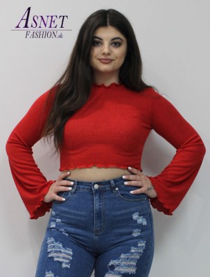 Dámsky červený crop top s vlnkami kod 878