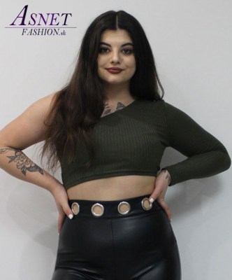 Dámsky army zelený crop top s jedným rukávom 894