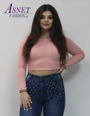 Dámsky ružový pastelový crop top s vlnkami 898