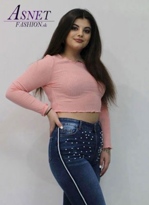 Dámsky ružový pastelový crop top s vlnkami 898