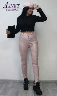 Dámske kožené elastické ružové skinny nohavice 951 