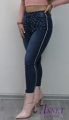 Dámske tmavo modré tieňované skinny jeans s dekorom 974